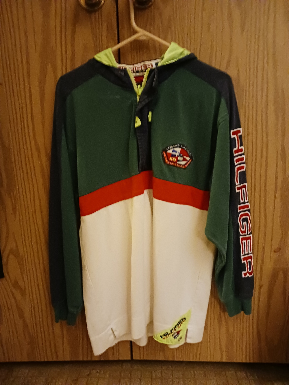 Tommy Hilfiger Green, Navy, Red & White Hooded Rugby Shirt